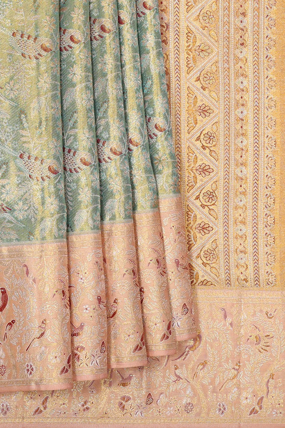 Image of Kanchipattu Golden Blue Tissue Brocade Saree